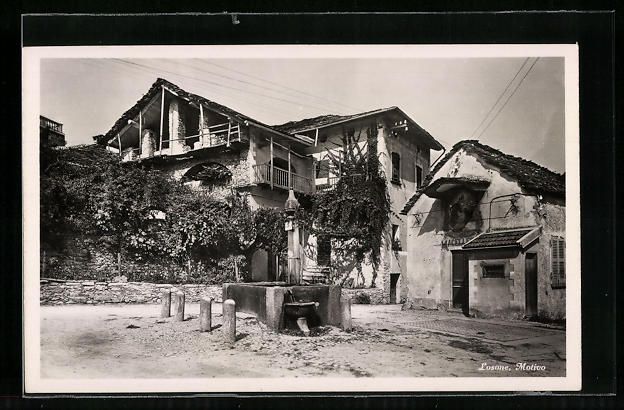 Cartoline postali: AK Losone, Ortsansicht mit Brunnen, 1941 – Usato da Berlin venduto da bartko-reher