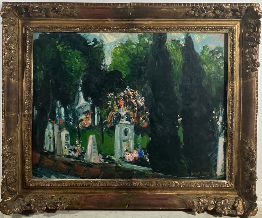 joseph-edward-duvanel-1941-1986-friedhof-szene-gem-lde-gebraucht-in