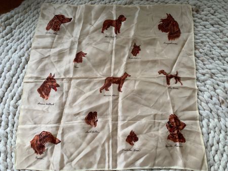 Seidenfoulard mit Hunderassen beige 67 x 67 cm Vintage