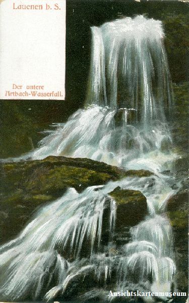 Cartoline postali: Lauenen -Litho u.Artbach-Wasserfall 1910 – Usato da Emmenbrücke venduto da teestube