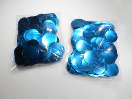 Pailletten rund blau, 3 cm, 1 mm Loch, 50 gr. Paket.