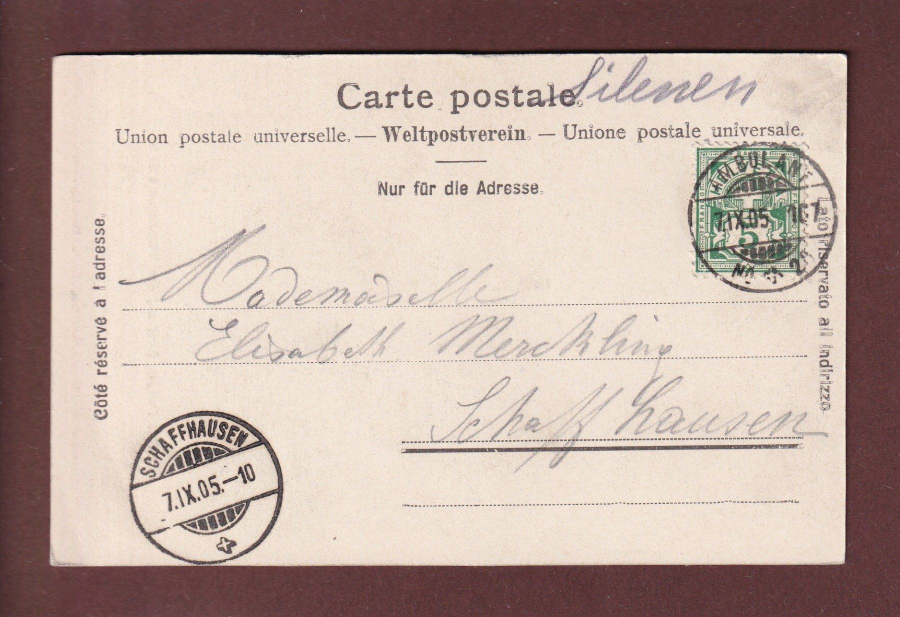 Cartoline postali: PIZ VAL PINTGA - Düssistock - 1905 – Usato da Pully venduto da nicecards 1