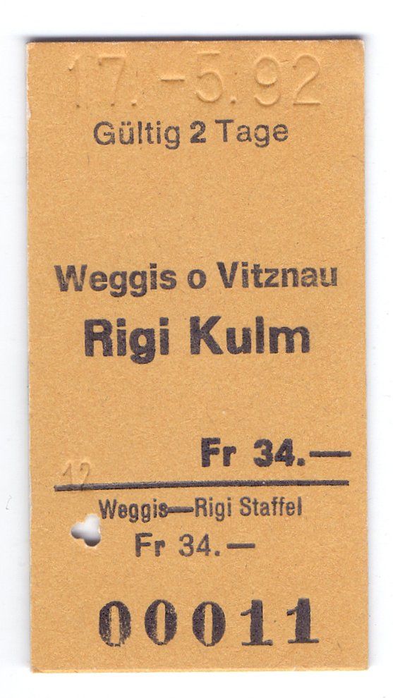 Biglietti: Billette Weggis o Vitznau - Rigi - Kulm – Usato da Langenthal venduto da Sammlungs_aus