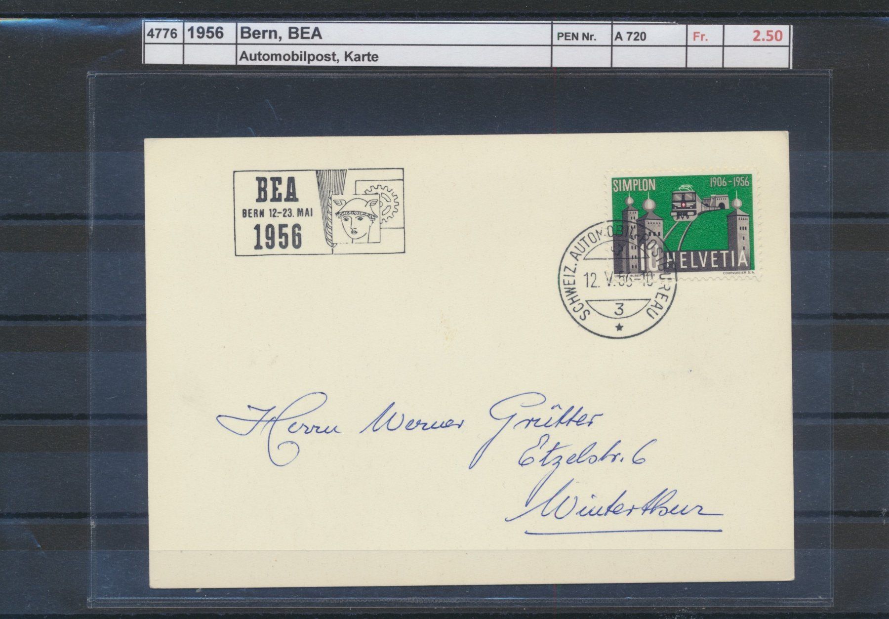 Alle Briefmarken: 1956 Bern, "BEA", Automobilpost, Karte – Gebraucht aus Winterthur von Zupogeru