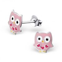 Eule rosa Kinderohrstecker 925 Silber