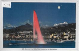 Geneve - Le Jet d'Eau illumine et le Mont Blanc - Mondschein