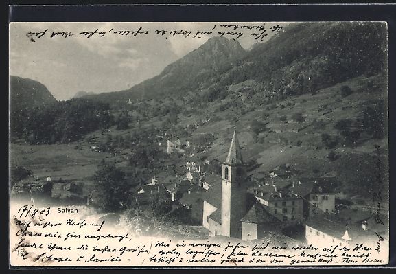 Ansichtskarten: AK Salvan, Panorama mit Kirche, 1903 – Gebraucht aus Berlin von bartko-reher