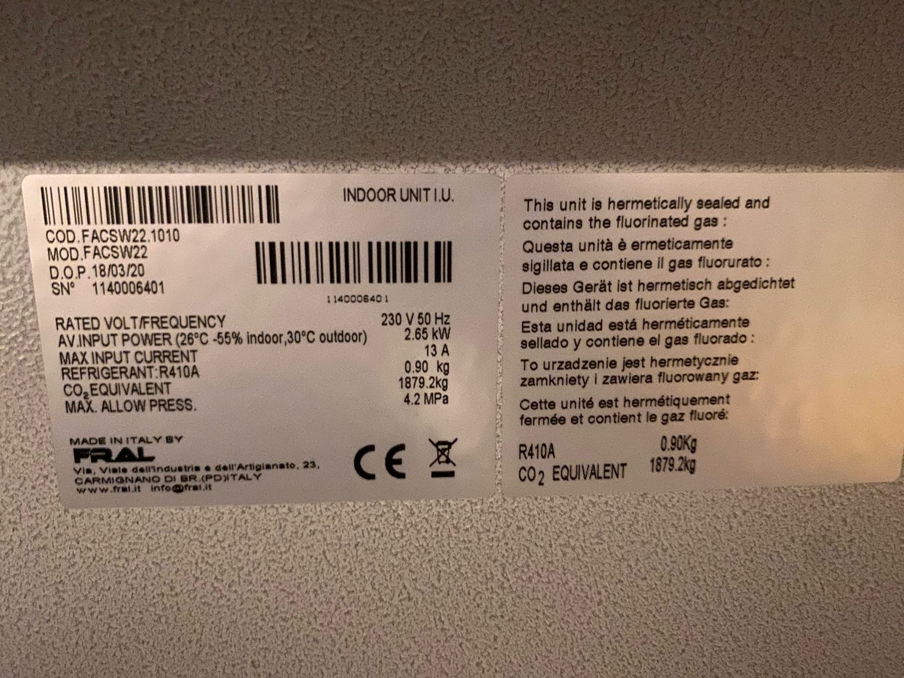 Condizionatori: FRAL 6.6 kw Splitt AC/Split‑Klimagerät FACSW22.1 – Nuovo (secondo la descrizione) da Frauenkappelen venduto da pizzza 4
