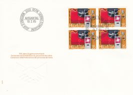 1985 4 FDC 4-er Blockserie Zugpersonal Retoromania Lac Leman
