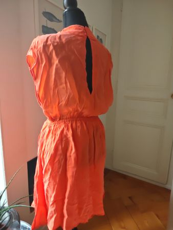 American Vintage orange flame keyhole back cupro dress M