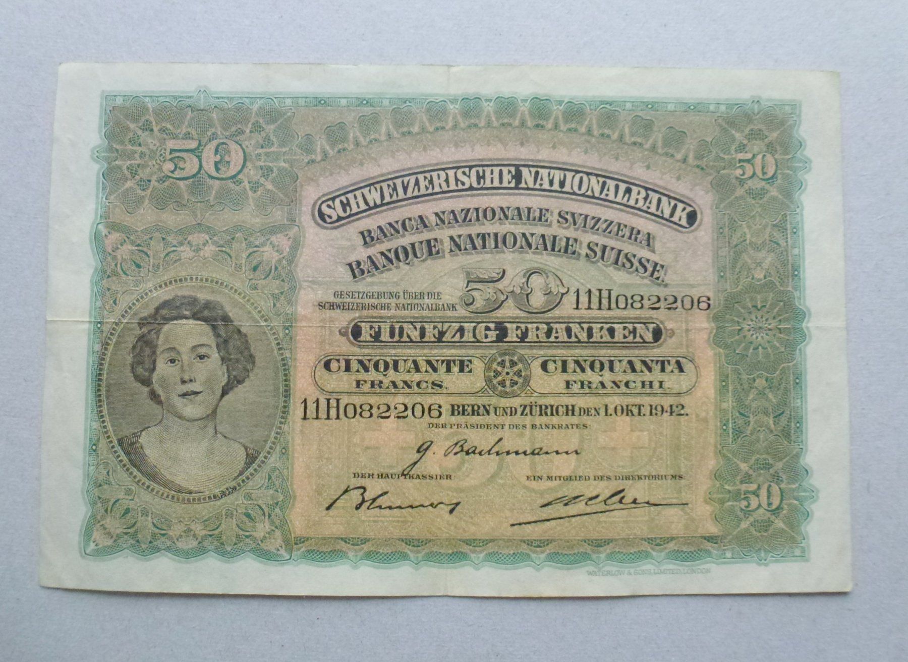 Banconote: Schweiz ++ 50 Franken 1942 – Usato da Walkringen venduto da Casablanca777