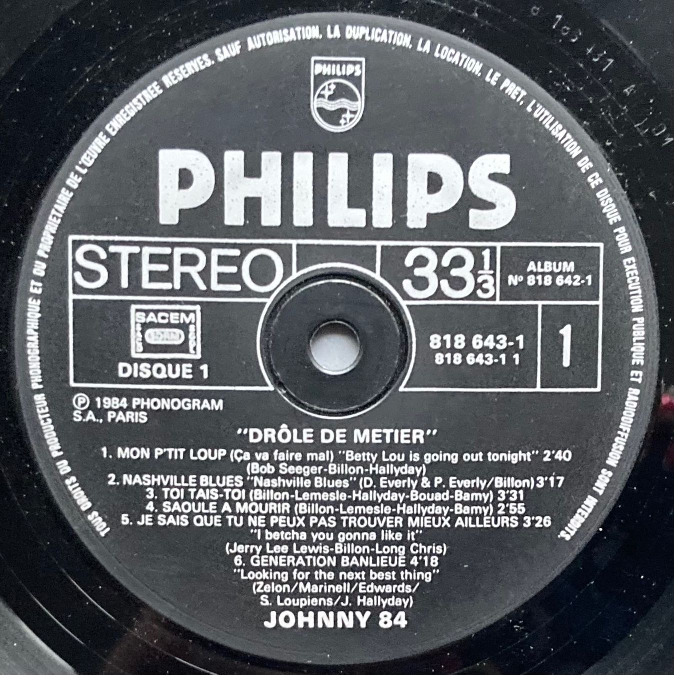 Dischi in vinile: JOHNNY HALLYDAY - DROLE DE METIER – Usato da Poliez-Pittet venduto da Newtown-Records 2