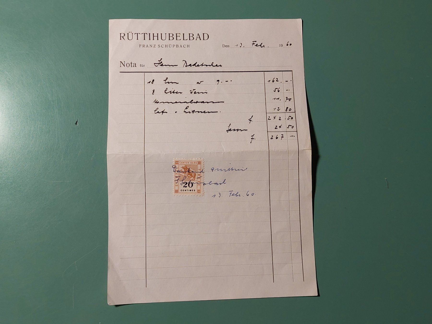 Tutti i francobolli: Quittung mit 20 Rappen Marke von 1960 – Usato da Waltenschwil venduto da Browny2