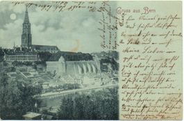 Mondschein LITHO Gruss aus BERN gel. 1900 Ambulant n. Pfyn