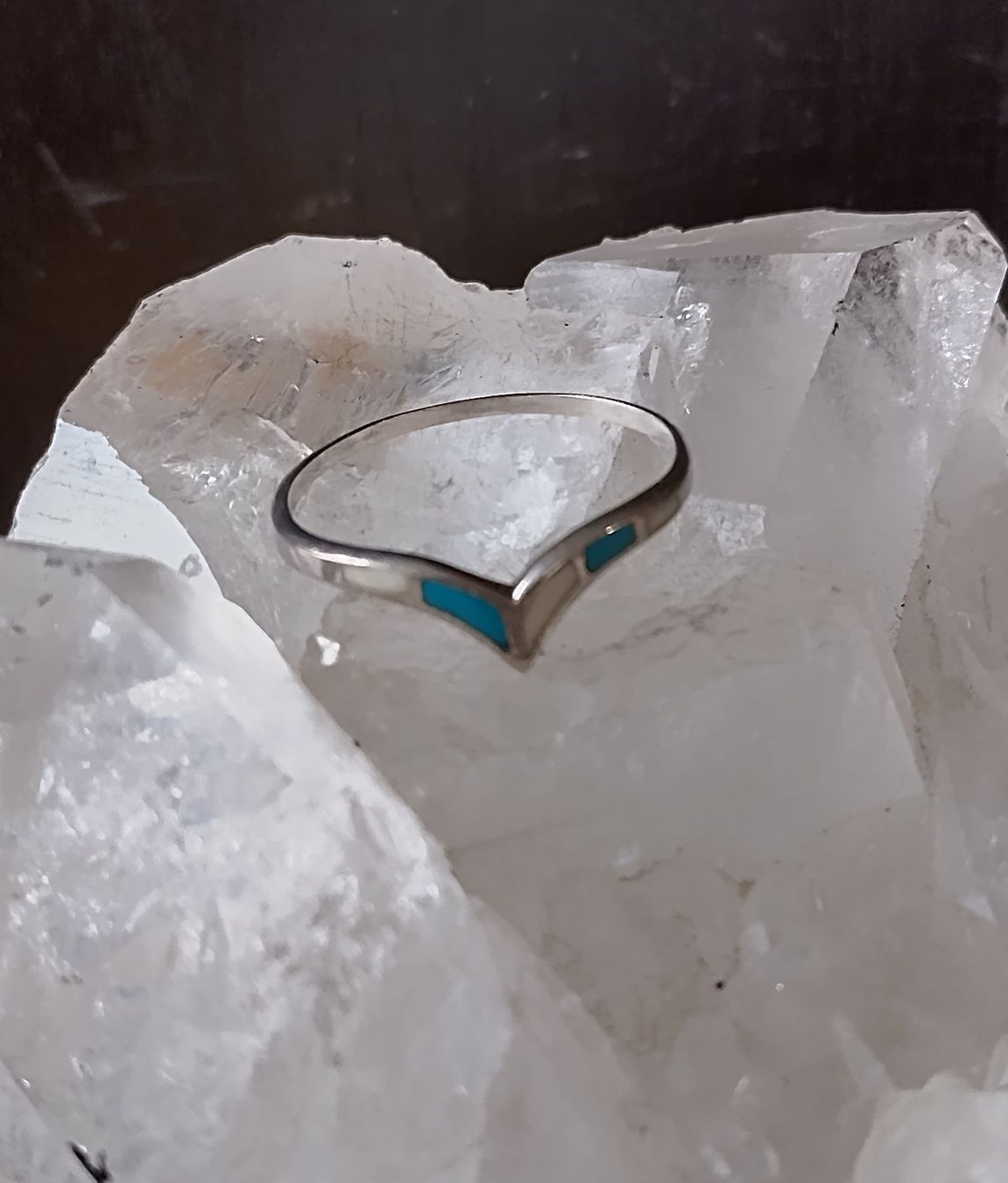 Anelli: ZARTER RING SILBER 925 MIT PERLMUTT UND TÜRKIS EINLAGE – Usato da Romanshorn venduto da Glitzer-Paradies 3