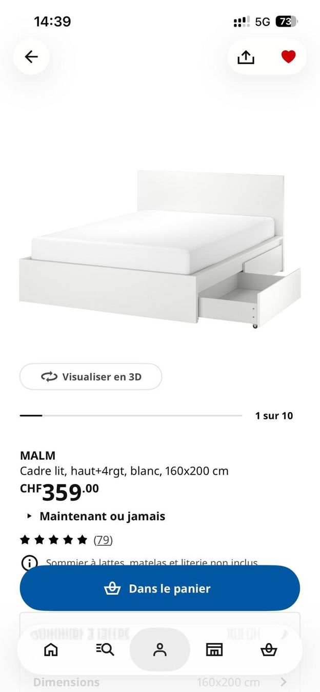 Ikea Reti a doghe: Cadre de lit blanc 160 – Usato da Genève venduto da ale_p85n 1