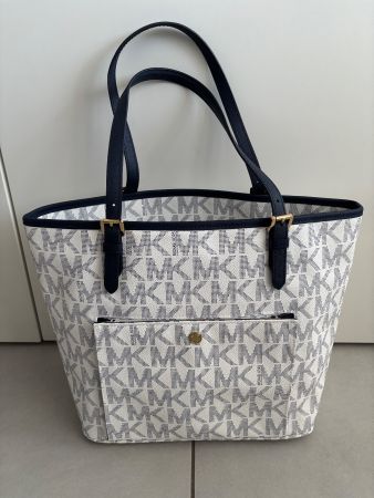 Neue Michael Kors Jet Set Tote Navy Weiss Tasche