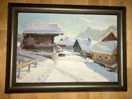 Ölgemälde Winterlandschaft, Ernst Hodel junior