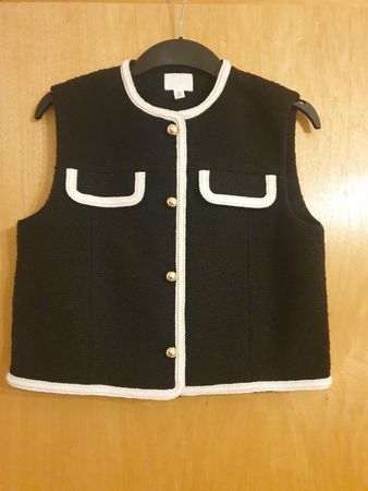 Cardigan sans manche, S, noir, tissu bouclette, 11%laine
