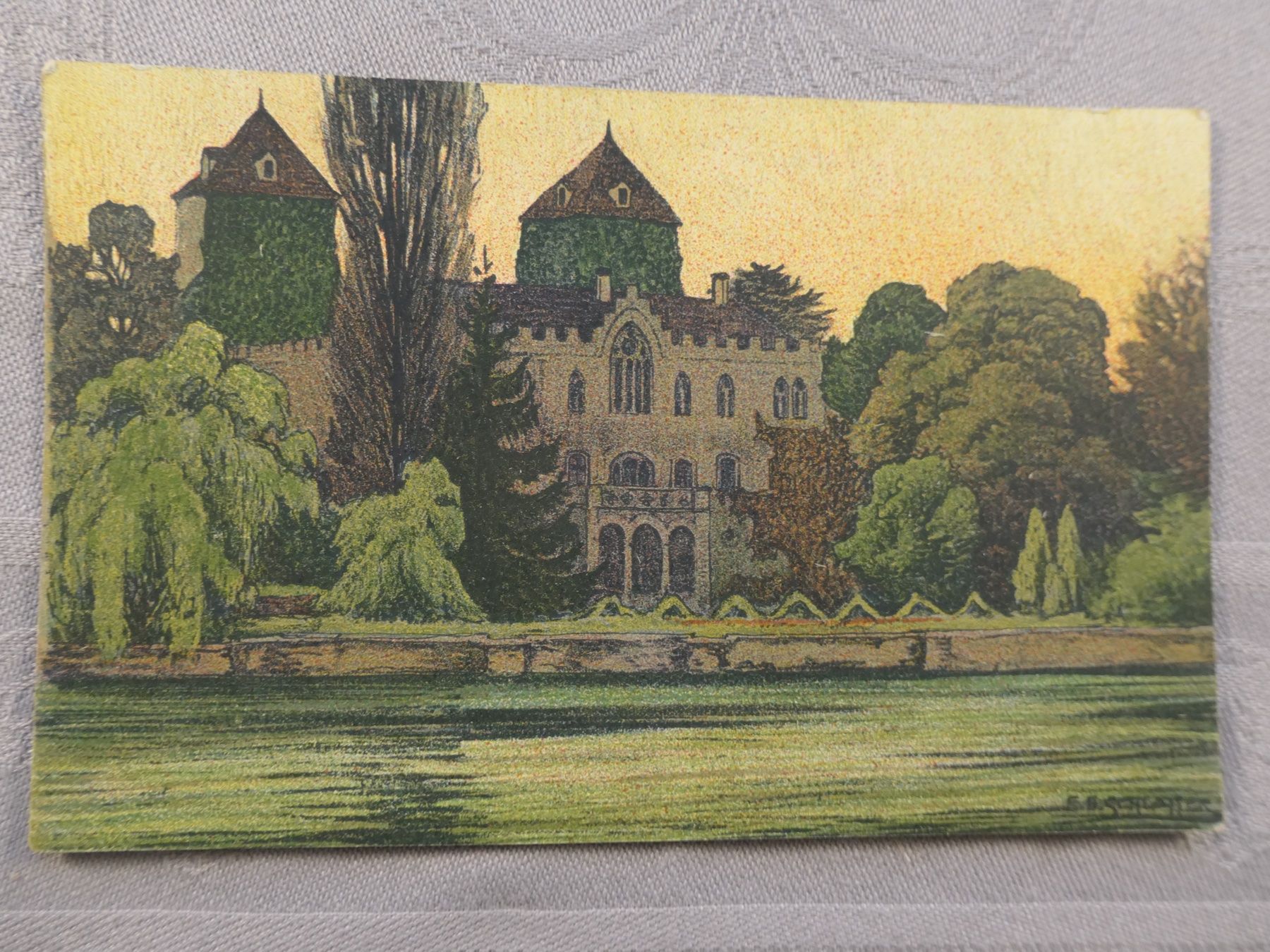Ansichtskarten: Schloss Gottlieben - Lith. Ernst E. Schlatter  - 1918 – Gebraucht aus Bassersdorf von F-104fan