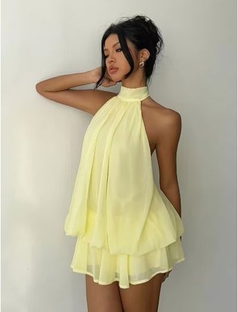 NEUES sexy, uni gelbes Mini-Kleid Gr. XS - 226022