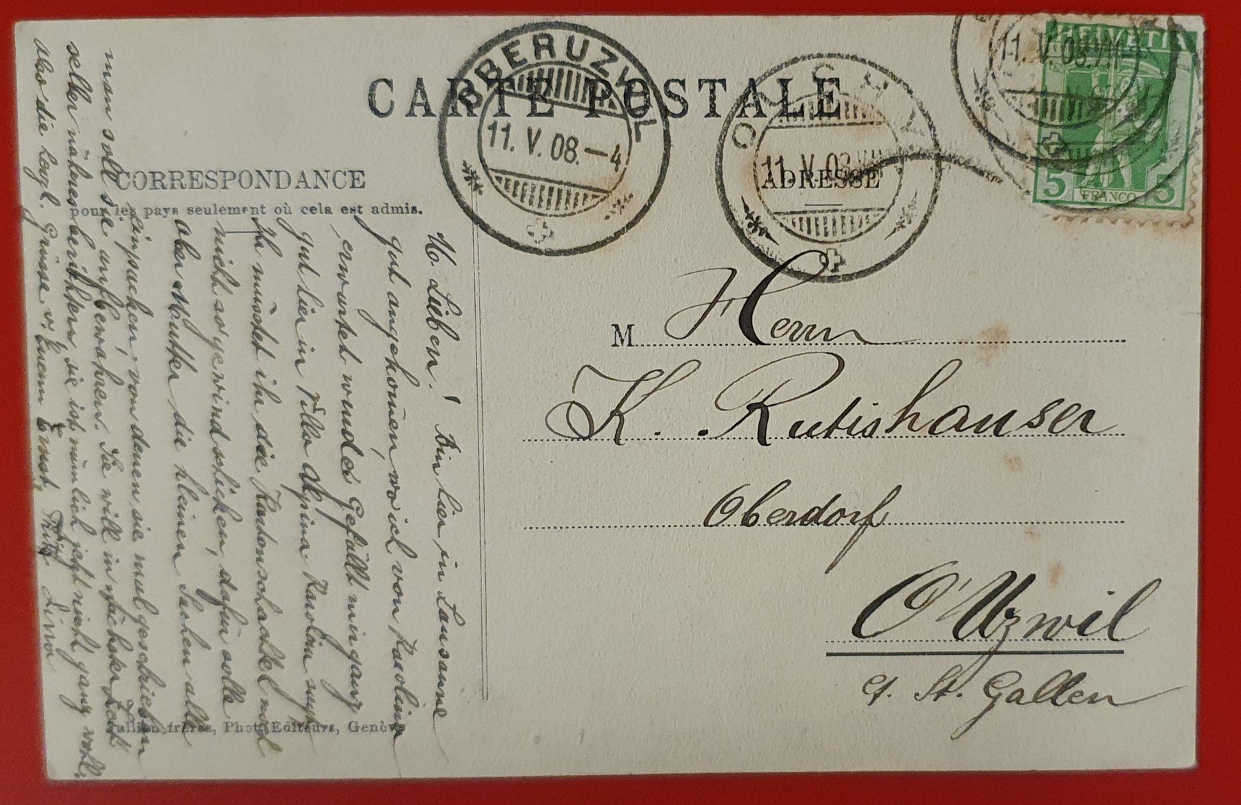 Cartoline postali: Vevey 1908  - Eglise catholique – Usato da Kreuzlingen venduto da Rschweiz1 1