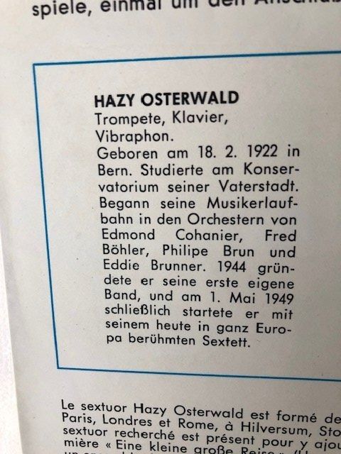 Dischi in vinile: Hazy Osterwald Sextett – Usato da Aarwangen venduto da Jukebox3 5