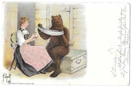 Bär Trachtenfrau Künstlerkarte Schmidt