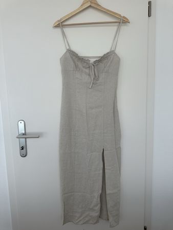 Robe d'été lin beige, fente élégante - Taille S