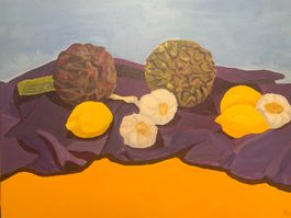 „Dreierlei mit Artischoken, Zitronen, Knoblauch“, Leinwand