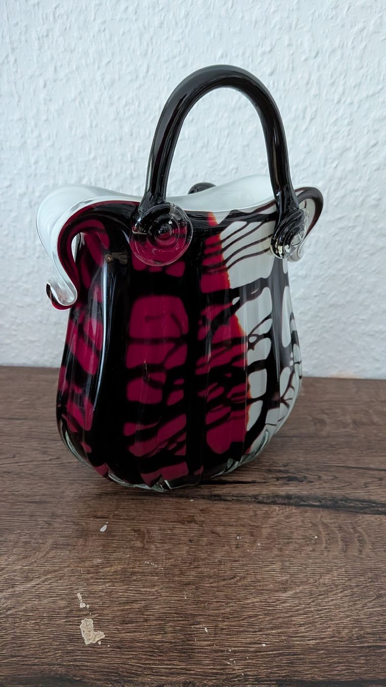 Vasi & Recipienti: Glasvase Handtaschenform Murano Optik bunte Muster – Usato da Thun venduto da Pizzamike 2