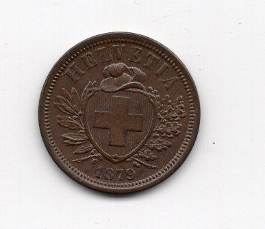 Tutti le monete: (940) Schweiz, 2 Rappen, 1879, Super, stgl – Usato da Rüthi (Rheintal) venduto da erdnuessli1