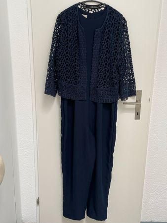Elegantes Marineblaues Jumpsuit mit Spitzenjacke Grösse 38