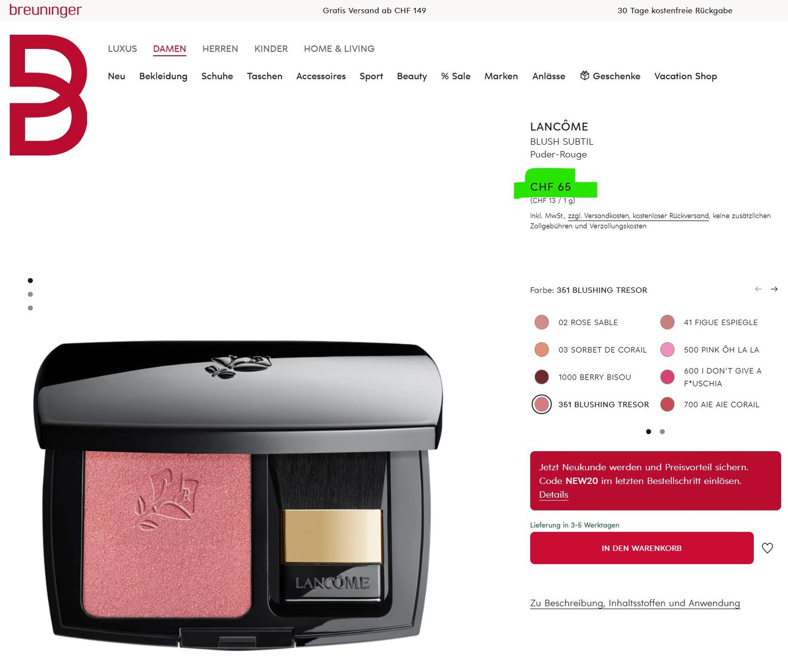 Lancôme Make-up: Lancome Blush Subtil Shimmer Palette - 128 Blushing Tresor – Nuovo e nell'imballaggio originale da Cham venduto da Trendy_Outlet 5