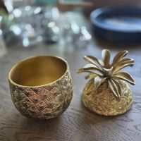 🐸 ALTE GOLDENE METALL ANANAS KEKS DOSE SCHALE AUFBEWAHRUNG