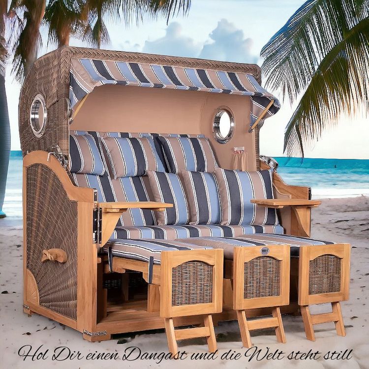 ⭐ 3er Teak Strandkorb Dangast - 170cm - Premium Ausführung (Neu und ...