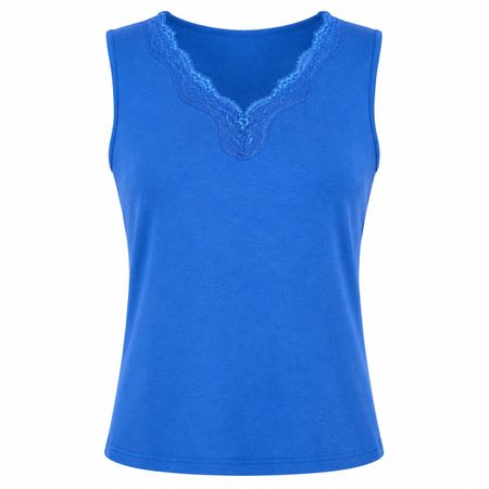Débardeur CANDA bleu, dentelle col V, taille L