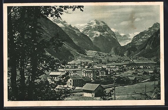 Cartoline postali: AK Linthal, Teilansicht mit Bergen, 1928 – Usato da Berlin venduto da bartko-reher