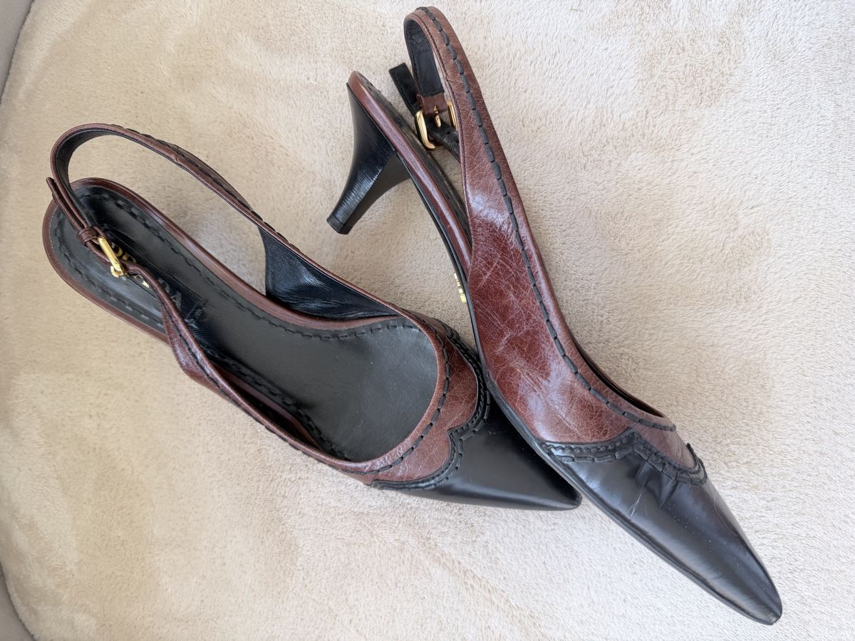 Scarpe da donna: Prada Slingback Pumps Size 40 Leather Brown Black Pointed To – Nuovo (secondo la descrizione) da Zollikon venduto da houseofsamar 2