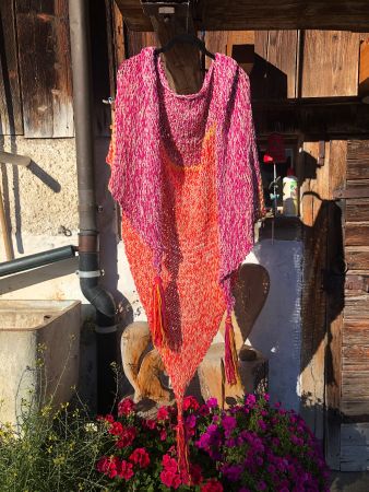 exklusiver Schal Strickschal grelle Töne XL Tuch Einzelstück
