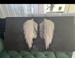 Wandbild Engelsflügel schwarz weiss auf Leinwand neuwertig
