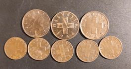 Lot 8 Münzen Schweiz 1948 - 3x 2 Rappen + 5x 1 Rappen