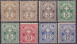 1894-1899, Ziffermuster, acht ungebrauchte/unbestimmte WERTE