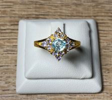 Tansanit + Blauer Zirkon Ring 💎✨ Silber 925 vergoldet S60