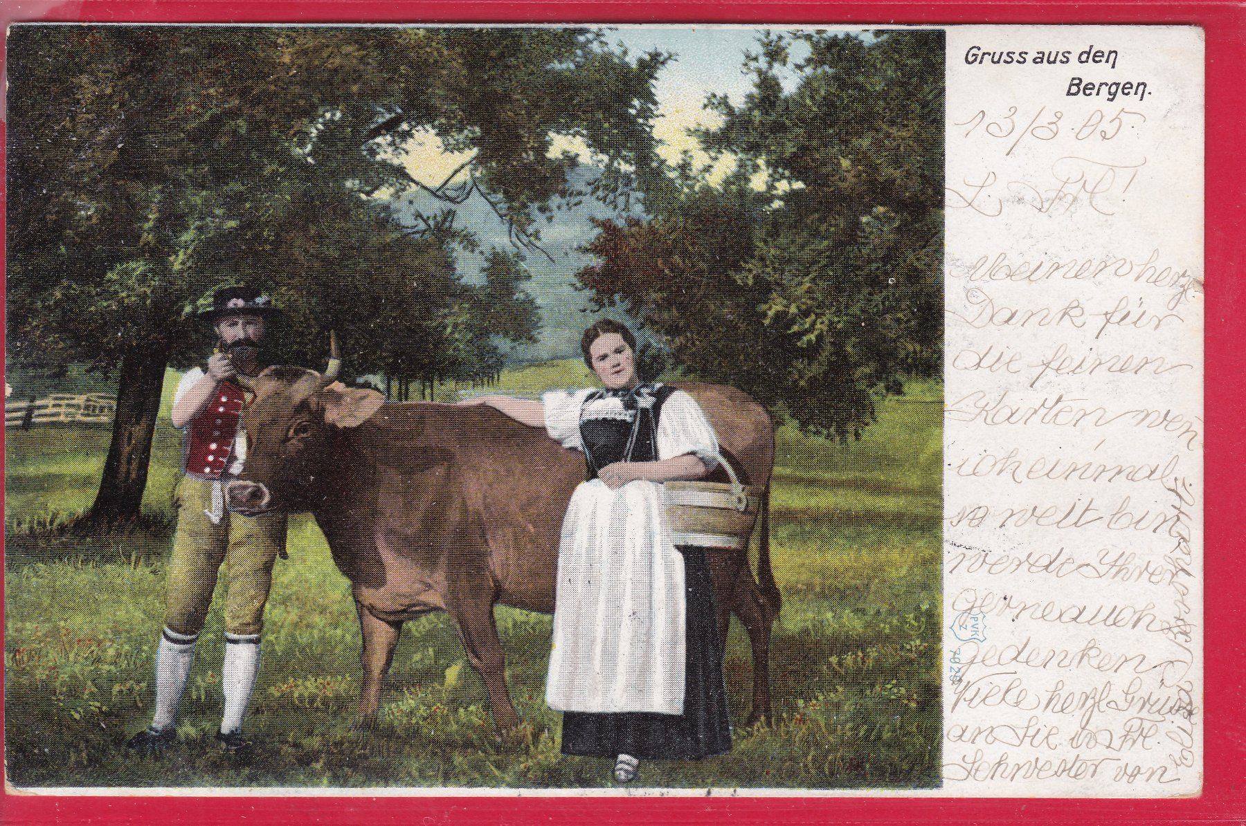 Cartoline postali: GRUSS AUS DEN BERGEN, 14.3.1905 – Usato da Oberrieden venduto da Gebirgsstelze