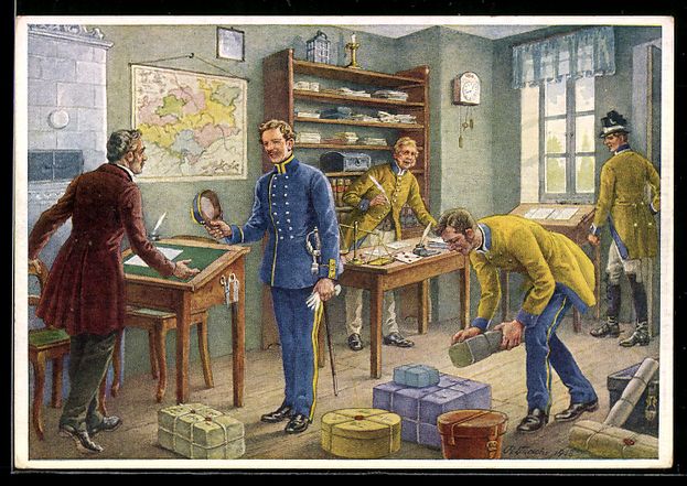 Cancelleria postale: Ganzsache Poststube mit Postbeamten 1852 – Usato da Berlin venduto da bartko-reher