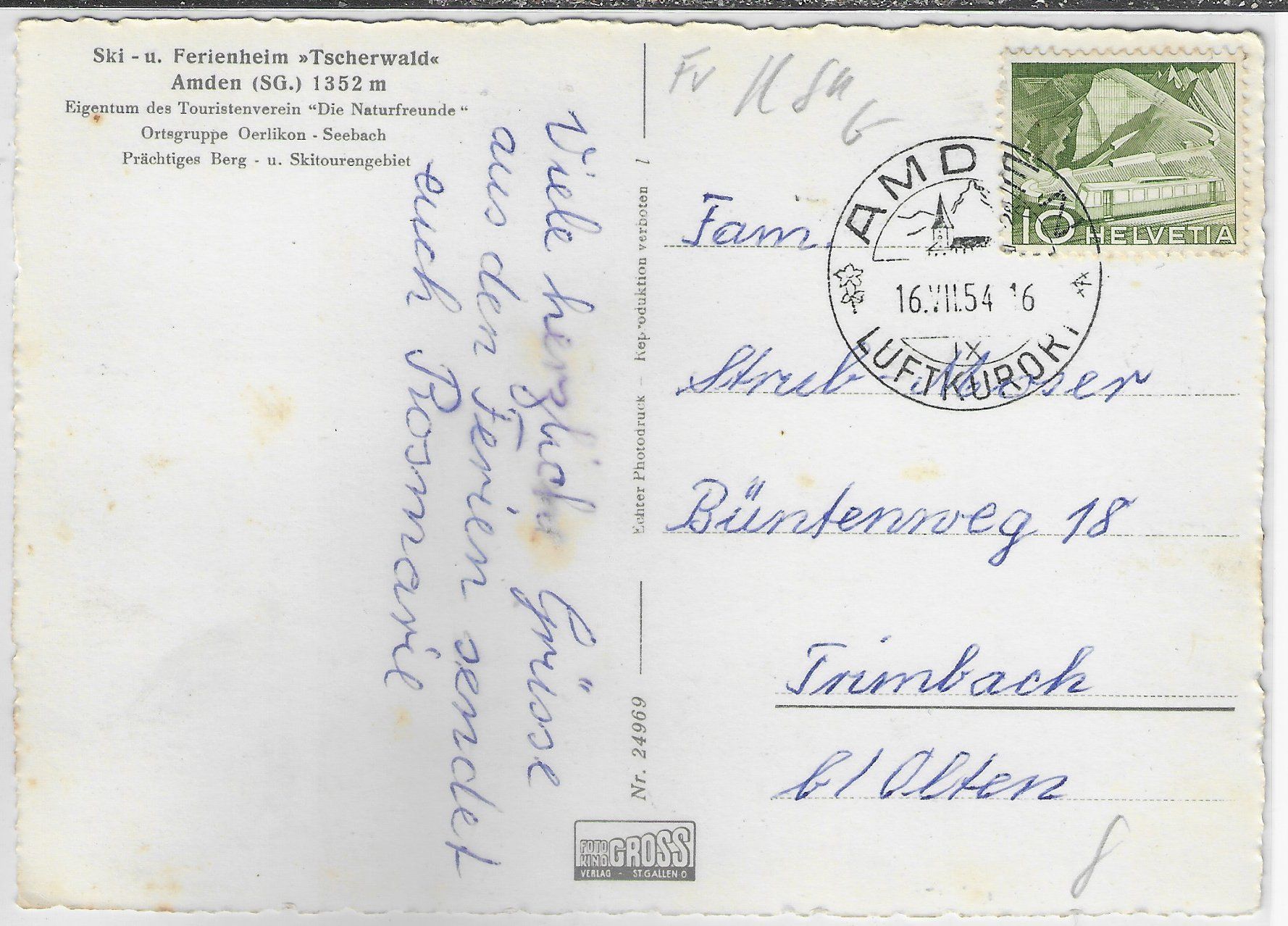 Cartoline postali: Ski- & Ferienheim "Tscherwald" Amden – Usato da Ettingen venduto da Kartenplanet 1