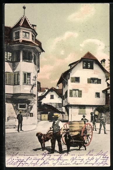 Ansichtskarten: AK Luzern, Mann mit Hundegespann, 1906 – Gebraucht aus Berlin von bartko-reher