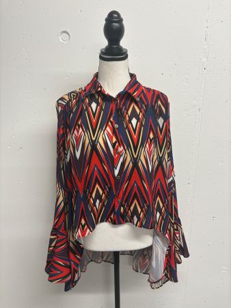 Roberta Biagi Bluse mit Muster Gr. L rot blau Vokuhila