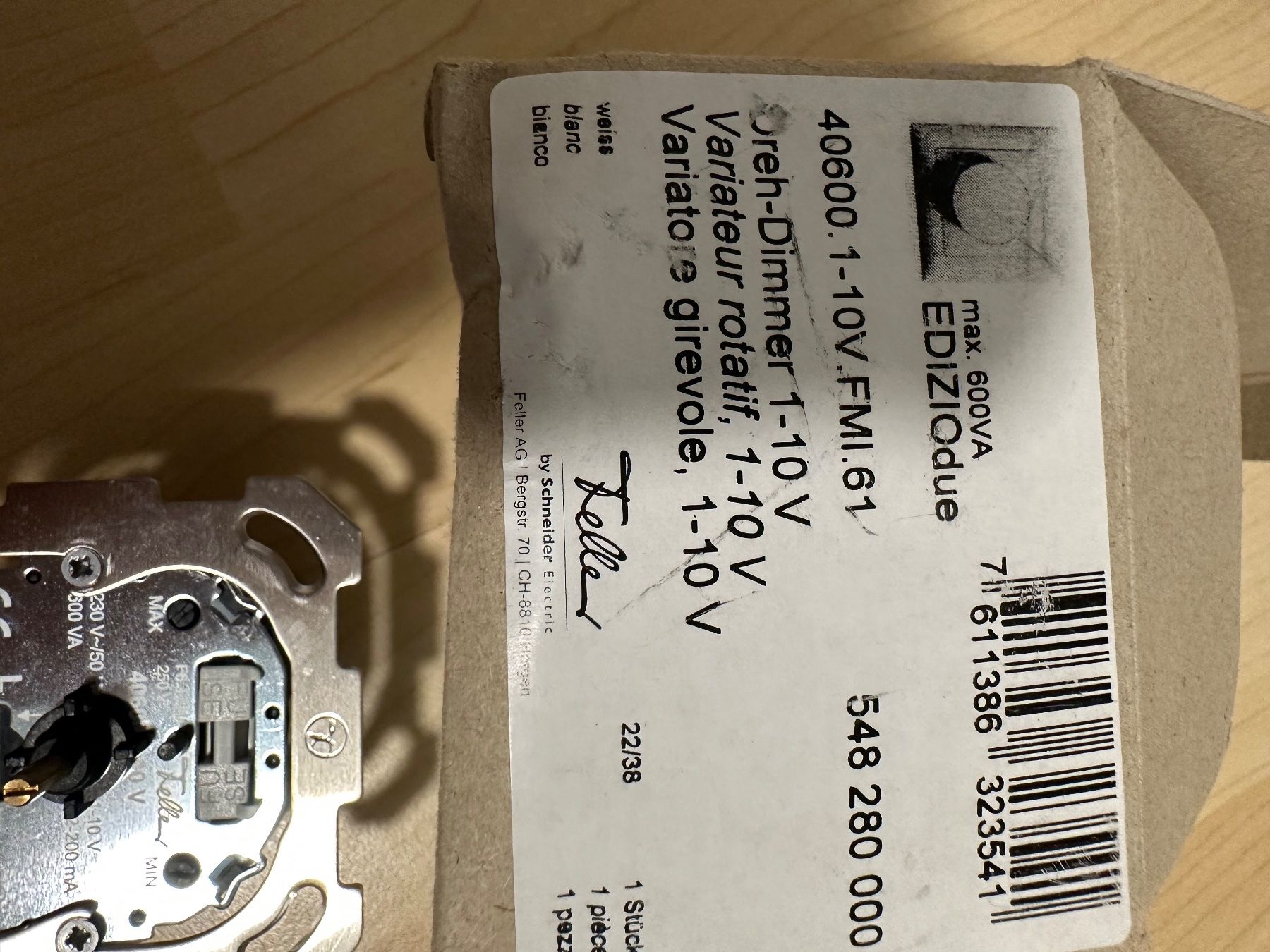 Feller Schalter: UP Drehdimmer 1-10V Feller Edizio Due – Neu und originalverpackt aus niederhasli von  2